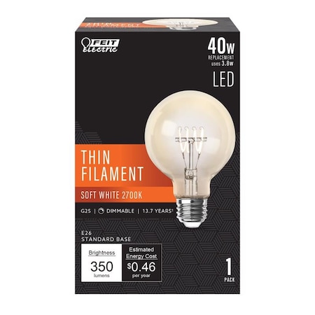 Feit Electric Feit G25 E26 (Medium) Filament LED Bulb Soft White 40 Watt Equivalence 1 pk G2540H927CATFIL